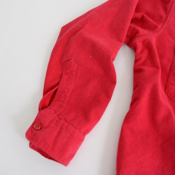 Vintage L.L. Beans Red Thick Cotton Fleece Outdoor Button Up Shirt Size 15 1/2 - Picture 9 of 12
